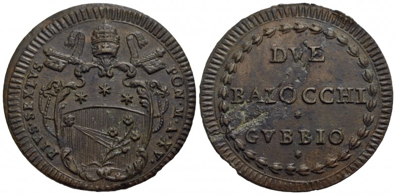 GUBBIO - Pio VI (1775-1799) - 2 Baiocchi - A. XV - (CU g. 18,05) R CNI 1; Munt. ...