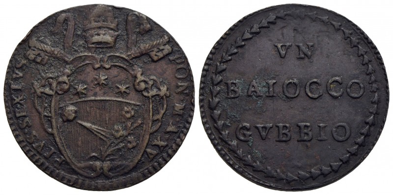 GUBBIO - Pio VI (1775-1799) - Baiocco - A. XV - (CU g. 8,98) NC CNI 2; Munt. 358...