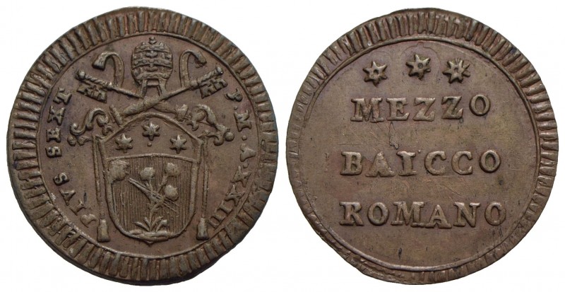 ROMA - Pio VI (1775-1799) - Mezzo baiocco - A. XXIII - (CU g. 3,61) R CNI 395; M...