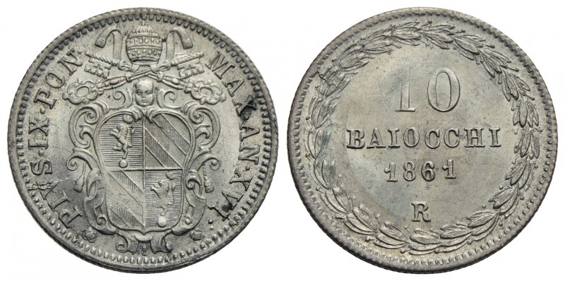 ROMA - Pio IX (1846-1866) - 10 Baiocchi - 1861 A. XVI - (AG g. 2,85) Pag. 442; M...