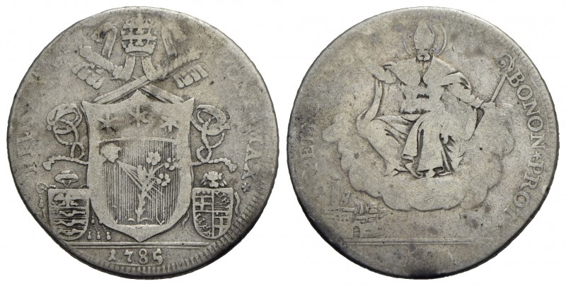 BOLOGNA - Pio VI (1775-1799) - Mezzo scudo romano - 1785 - AG RRR CNI 201; Munt....