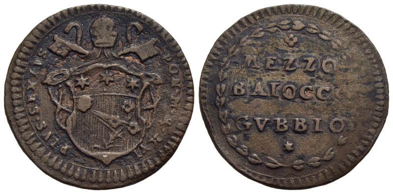 GUBBIO - Pio VI (1775-1799) - Mezzo baiocco - A. XVI - CU R CNI 8; Munt. 367 var...