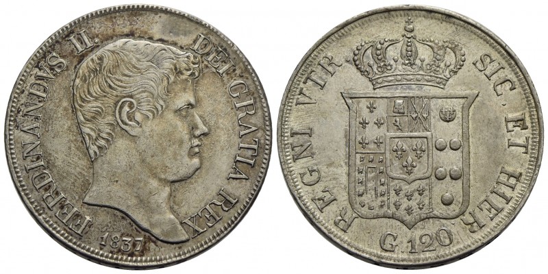 NAPOLI - Ferdinando II di Borbone (1830-1859) - Piastra - 1837 - AG RR P. R. 62;...