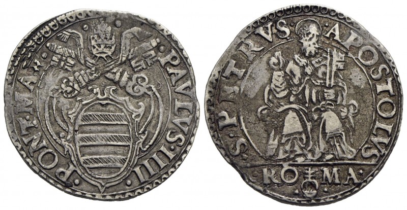 ROMA - Paolo IV (1555-1559) - Testone - Stemma sormontato da tiara e chiavi decu...