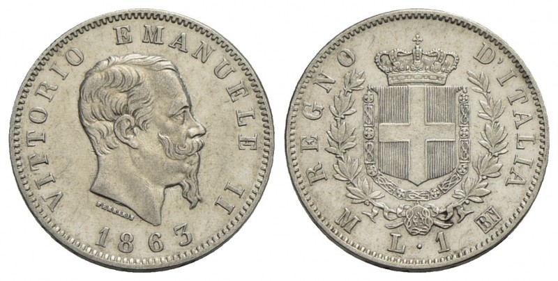 Vittorio Emanuele II Re d'Italia (1861-1878) - Lira - 1863 M Stemma - AG Pag. 51...