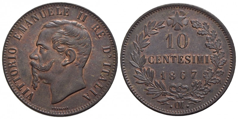 Vittorio Emanuele II Re d'Italia (1861-1878) - 10 Centesimi - 1867 .OM. - CU Pag...