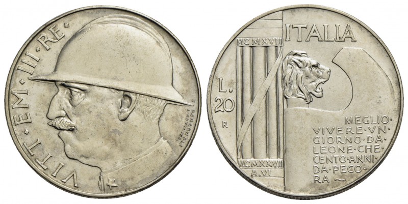 Vittorio Emanuele III (1900-1943) - 20 Lire - 1928 Elmetto - AG NC Pag. 680; Mon...