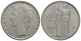 Repubblica Italiana (emissioni in lire) (1946-2001) - 100 Lire - 1963 - AC Mont. 13 Segnettino al D/
qFDC/FDC