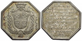 SAVOIA - Carlo Emanuele III (1730-1773) - Gettone - 1771 - Ambasciatore Louis M. Gabriel Choiseul - Stemma della sua famiglia - R/ Elenco dei suoi uff...