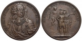 SAVOIA - Carlo Emanuele III (1730-1773) - Medaglia - 1739 - Busto corazzato frontale - R/ Il Re incoronato dalla Vittorie e difeso da Minerva Opus: Da...
