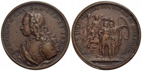 SAVOIA - Carlo Emanuele III (1730-1773) - Medaglia - 1750 - Per le sue vittorie - Busto corazzato a s. - R/ Minerva e Imeneo incoronano il Re Opus: Da...