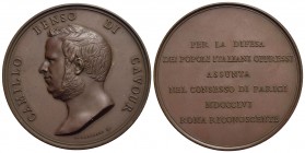 PERSONAGGI - Camillo Benso conte di Cavour (1810-1861) - Medaglia - 1856 - Congresso di Parigi - Busto a s. - R/ Scritta su 7 righe Opus: Galeazzi Ø: ...