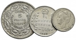 Estere - INDIA 1/4 rupia 1904, Olanda 10 c. 1904 e Tunisia 5 f. 1939 - Lotto di tre monete
qBB÷BB+