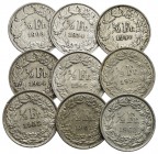 Estere - SVIZZERA - 1/2 Franco tutti anni diversi - Lotto di 9 monete in Ag.
BB+÷qFDC