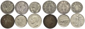 Savoia - Lotto di 6 monete di cui 4 Ag. -
med. BB