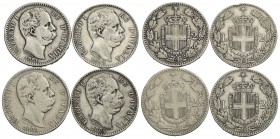 Savoia - Umberto I (1878-1900) - 2 lire 1881-2-3-4 - Lotto di 4 monete
Varie