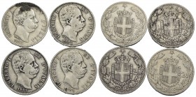 Savoia - Umberto I (1878-1900) - 2 lire 1881-2-3-4 - Lotto di 4 monete
Varie