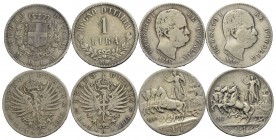 Savoia - Vittorio Emanuele III (1900-1943) - Lira - Lira - Lotto di 8 pz.: 2 V.E. II (Stemma e valore), 2 Umb. I e 4 Vitt. Em. III tutte diverse - Int...