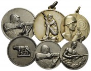 Medaglie - TIRO A SEGNO - Con appiccagnolo e anella,tutte in Ag ( gr.91,3) - Lotto di 6 medaglie
med. SPL
