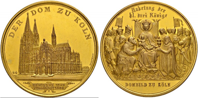 DEUTSCHLAND
Köln, Stadt
Vergoldete Bronzemedaille 1880. Auf die Vollendung des...