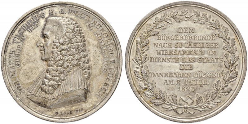 DEUTSCHLAND
Lübeck, Stadt
Silbermedaille 1823. Auf den Bürgermeister Johann Ma...