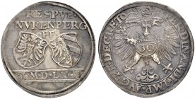 DEUTSCHLAND
Sammlung von Münzen und Medaillen der Stadt Nürnberg aus altem Privatbeitz
1/2 Reichsguldiner 1560. 11.99 g. Kellner 152. Slg. Erlanger ...