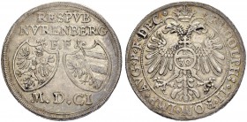 DEUTSCHLAND
Sammlung von Münzen und Medaillen der Stadt Nürnberg aus altem Privatbeitz
1/2 Reichsguldiner 1601. 12.30 g. Kellner 159. Slg. Erlanger ...