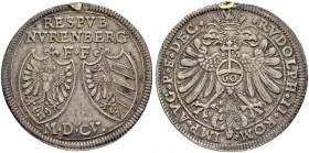 DEUTSCHLAND
Sammlung von Münzen und Medaillen der Stadt Nürnberg aus altem Privatbeitz
Reichsguldiner 1605. 24.48 g. Kellner 149. Slg. Erlanger 257....