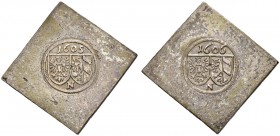 DEUTSCHLAND
Sammlung von Münzen und Medaillen der Stadt Nürnberg aus altem Privatbeitz
Pfennig 1605/1606. Zweiseitiger klippenförmiger Abschlag. 22 ...