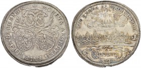 DEUTSCHLAND
Sammlung von Münzen und Medaillen der Stadt Nürnberg aus altem Privatbeitz
Taler 1658. Stadtansicht von Südosten. 29.33 g. Kellner 258. ...