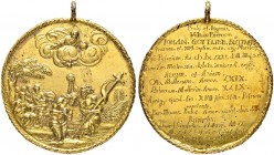 DEUTSCHLAND
Sammlung von Münzen und Medaillen der Stadt Nürnberg aus altem Privatbeitz
Vergoldete Silbermedaille 1671. Auf die Taufe des Johann Gott...