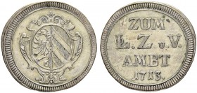 DEUTSCHLAND
Sammlung von Münzen und Medaillen der Stadt Nürnberg aus altem Privatbeitz
Losungs-, Zoll- und Ungeldzeichen 1713. 2.08 g. Kellner 423. ...