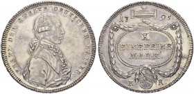 DEUTSCHLAND
Sammlung von Münzen und Medaillen der Stadt Nürnberg aus altem Privatbeitz
Taler 1795. Titel Franz II. 28.03 g. Kellner 352. Dav. 2499. ...