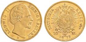 DEUTSCHLAND AB 1871
Bayern, Königreich
Ludwig II. 1864-1886. 10 Mark 1872 D, München. 3.96 g. J. 193. Fr. 3764. Prachtvolle Erhaltung / Magnificent ...