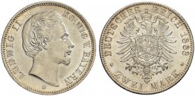 DEUTSCHLAND AB 1871
Bayern, Königreich
Ludwig II. 1864-1886. 2 Mark 1883 D, München. 11.11 g. J. 41. NGC MS 64. FDC / Uncirculated.