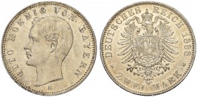 DEUTSCHLAND AB 1871
Bayern, Königreich
Otto, 1886-1913. 2 Mark 1888 D, München. 11.13 g. J. 43. Sehr selten in dieser Erhaltung / Very rare in this ...
