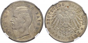 DEUTSCHLAND AB 1871
Bayern, Königreich
Otto, 1886-1913. 5 Mark 1894 D, München. J. 46. NGC MS 64. FDC / Uncirculated.