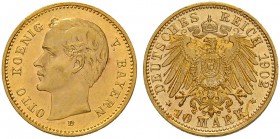 DEUTSCHLAND AB 1871
Bayern, Königreich
Otto, 1886-1913. 10 Mark 1902 D, München. 3.98 g. J. 201. Fr. 3771. Seltener Jahrgang / Rare date. Vorzüglich...