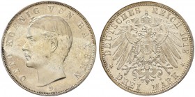 DEUTSCHLAND AB 1871
Bayern, Königreich
Otto, 1886-1913. 3 Mark 1912 D, München. 16.66 g. J. 47. Polierte Platte. FDC. / Choice Proof.