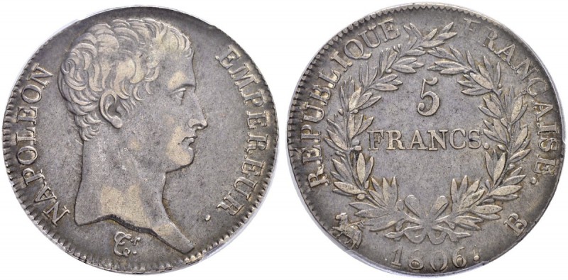 FRANKREICH
Königreich
I. Kaiserreich. Napoleon I. 1804-1815. 5 Francs 1806 B, ...