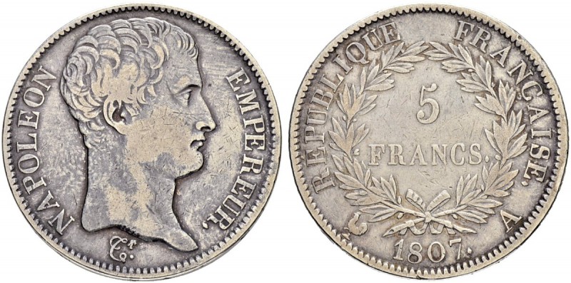 FRANKREICH
Königreich
I. Kaiserreich. Napoleon I. 1804-1815. 5 Francs 1807 A, ...