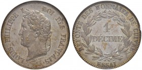 FRANKREICH
Königreich
Louis Philippe, 1830-1848. Décime o. J. (1840). Probe (ESSAI) in Bronze, von J. J. Barre. Gadoury 212. Mazard 1143. NGC MS 65....