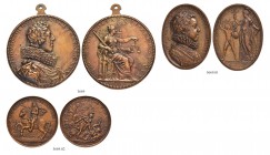 FRANKREICH
Königreich
Lots. Diverse Medaillen 1610. Ovale Bronzegussmedaille 1610. Auf Louis XIII und die Annahme der Regentschaft seiner Mutter, Ma...