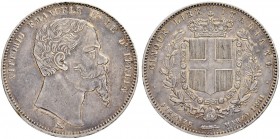 ITALIEN
Königreich
Vittorio Emanuele II. 1859-1878. 5 Lire 1861, Firenze. 24.88 g. Nomisma 877. Dav. 139. Sehr selten / Very rare. Sehr schön-vorzüg...