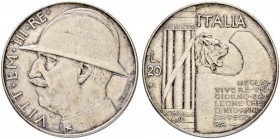 ITALIEN
Königreich
Vittorio Emanuele III. 1900-1946. 20 Lire AN VI (1928) R, Roma. 19.96 g. Nomisma 1093. Pagani 680. Sehr schön-vorzüglich / Very f...