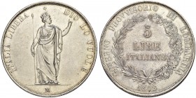 ITALIEN
Mailand
Governo Provvisorio di Lombardia, 1848. 5 Lire 1848. 24.88 g. Montenegro 425. Dav. 206. Sehr schön / Very fine.