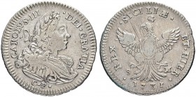 ITALIEN
Neapel / Sizilien
Carlo III. 1707-1734. 4 Tari 1731, Palermo. 9.64 g. Spahr 38. Leicht justiert / Minor adjustment marks. Sehr schön / Very ...