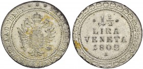ITALIEN
Venedig
Francesco II, 1798-1835. 1 1/2 Lire 1802 A, Wien. 11.65 g. Montenegro 13. Herinek 576. Vorzüglich / Extremely fine.