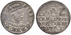 POLEN
Stephan Bathory, 1576-1586. 3 Groschen 1586, Riga. 2.17 g. Gumowski 814. Vorzüglich / Extremely fine.