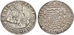 SAMMLUNG VON MÜNZEN UND MEDAILLEN DES RÖMISCH-DEUTSCHEN REICHES UND ÖSTERREICHS
Erzherzog Ferdinand II. 1564-1595. Vierteltaler o. J., Ensisheim. 6.5...